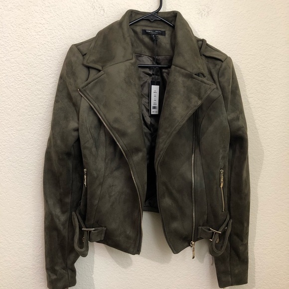 Romeo + Juliet Couture Suede Moto Jacket Olive NWT - Picture 4 of 11